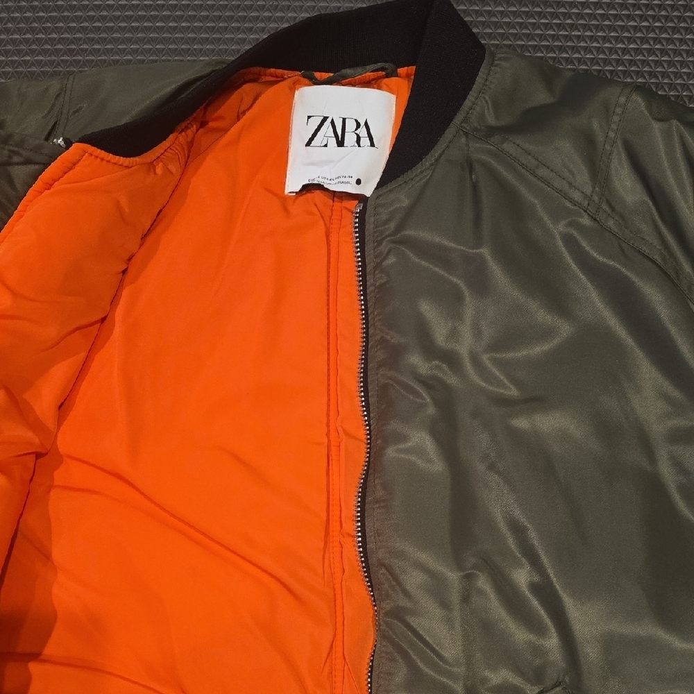 Zara Khaki Bomber Jacket with Orange Lining - Picture 4 of 5